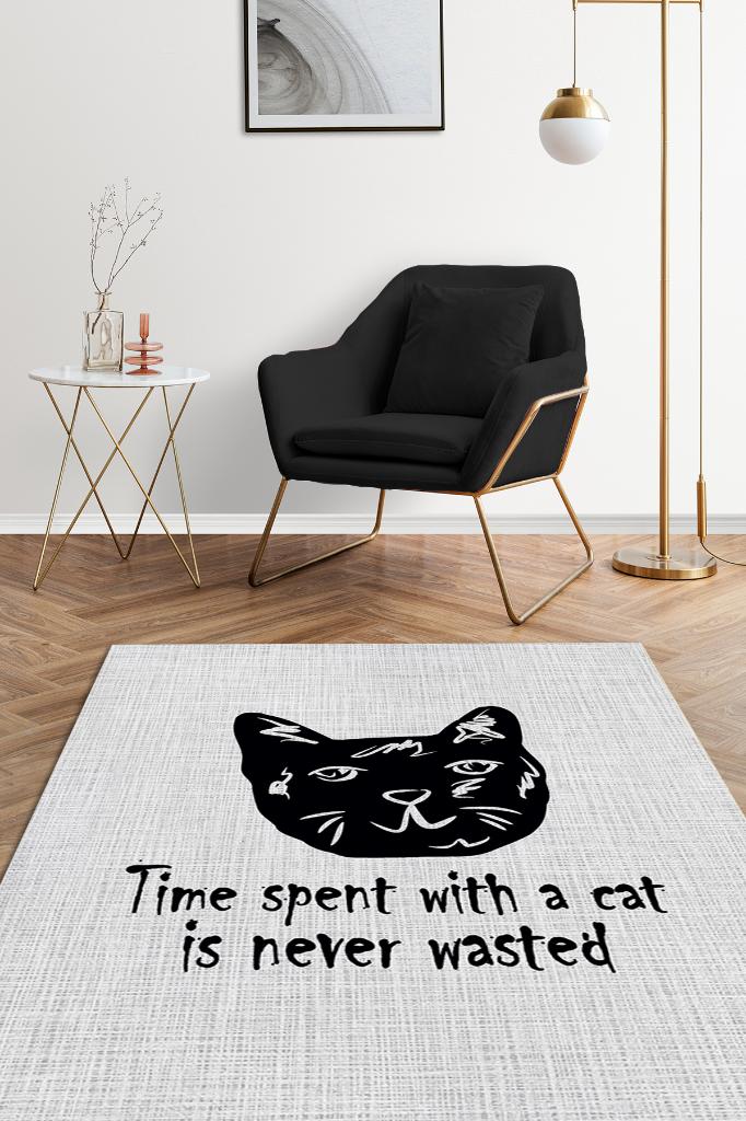 Kedimle Zaman Açık Gri Halı Düz Renk Kedi Sever Halı Sade Salon Halısı Açık Renk Halı