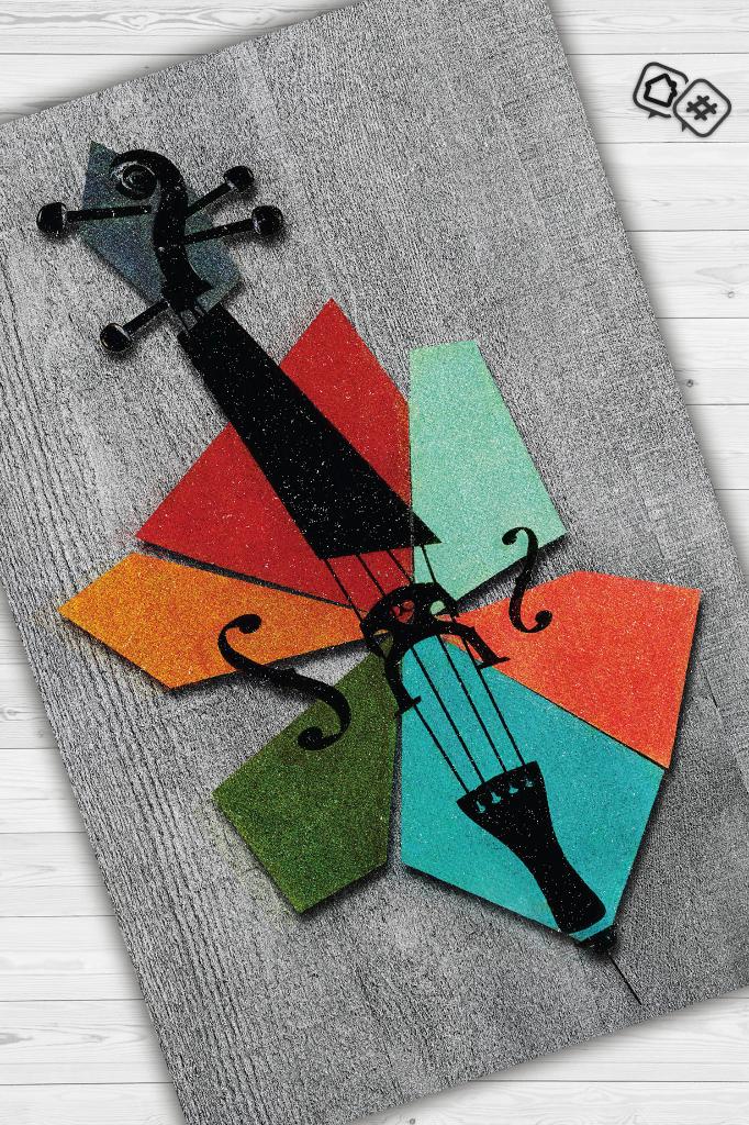 Keman Art Müzik Halısı Modern Müzik Halısı Keman Figürlü Renkli Modern Halı