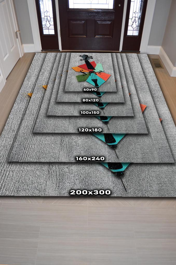 Keman Art Müzik Halısı Modern Müzik Halısı Keman Figürlü Renkli Modern Halı