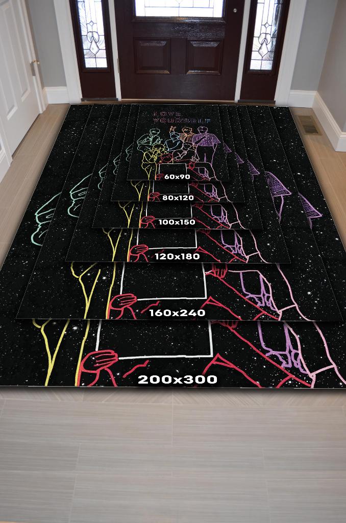 Kendini Sev Siyah Renkli Halı Modern Genç Odası Halısı Kpop Sever Genç Odası Halısı