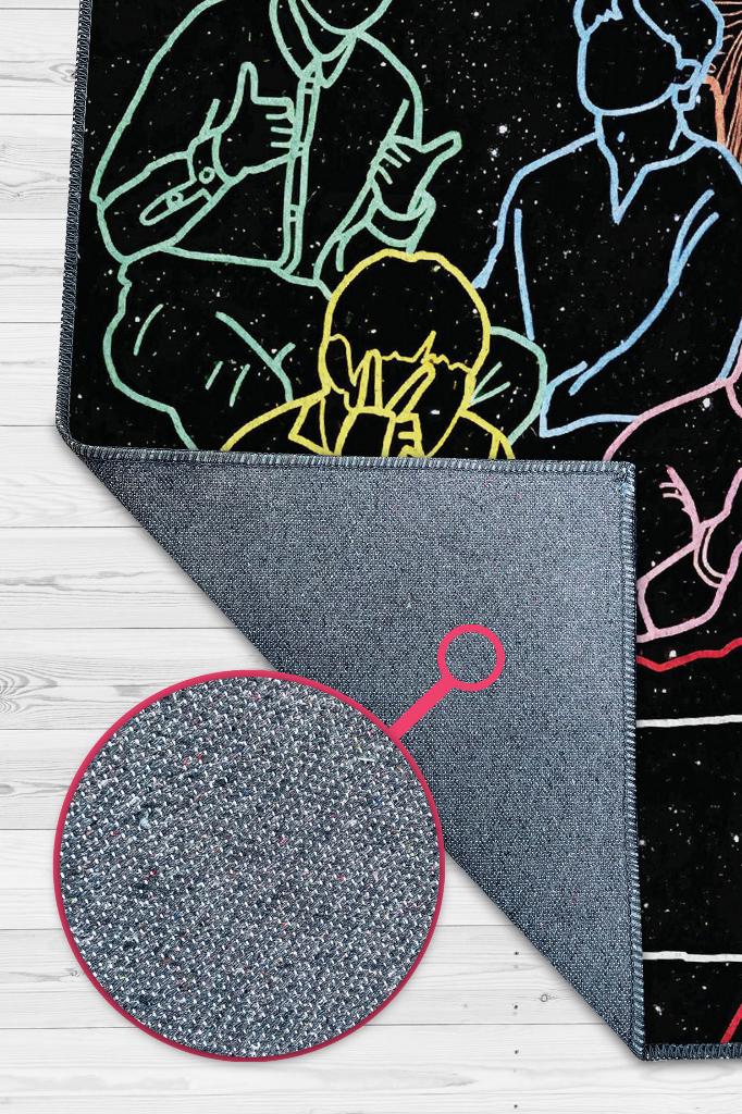 Kendini Sev Siyah Renkli Halı Modern Genç Odası Halısı Kpop Sever Genç Odası Halısı