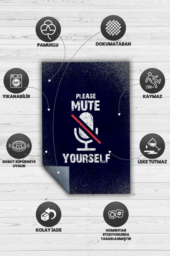 Kendini Sustur Lacivert Halı Gölgeli Ofis Halısı Düz Renkli Ofis Halısı Yazılı Home Office Halısı