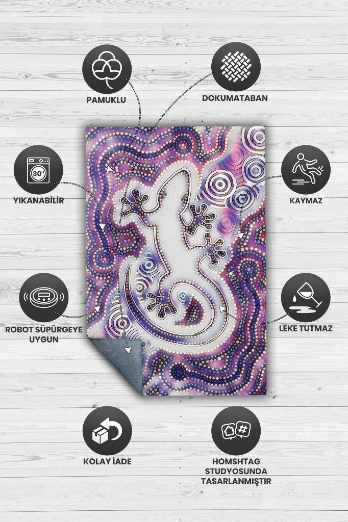 Kertenkele Temalı Modern Salon Halısı Etnik Desenli Halı Çok Renkli Oturma Odası Halısı