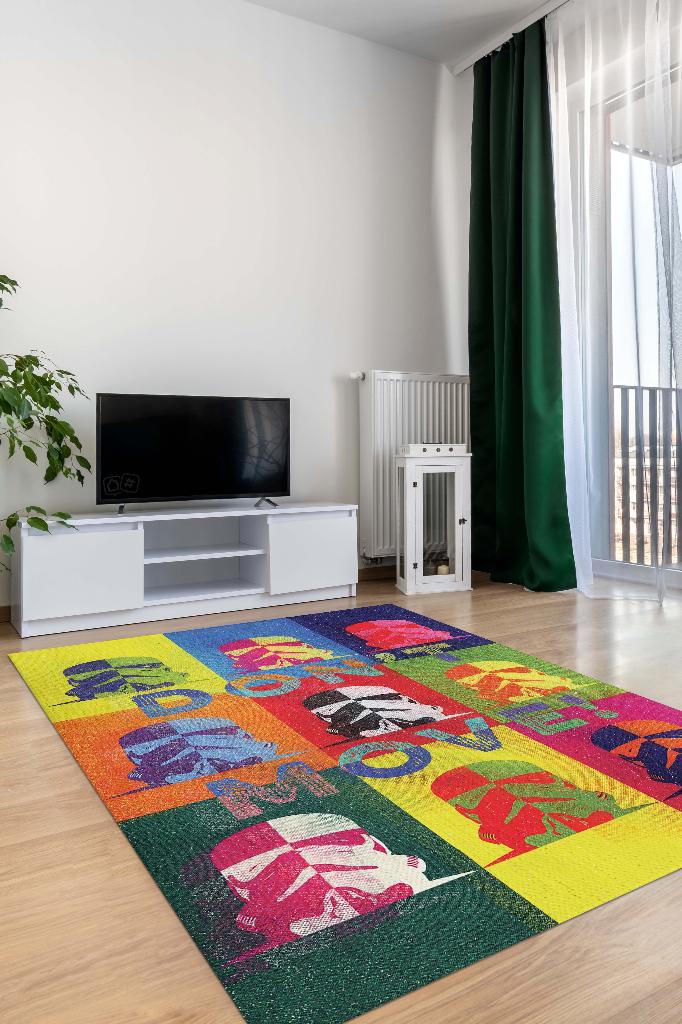 Kıpırdama Film Halısı Star Wars Temalı Film Halısı Çok Renkli Star Wars Filmi Halısı