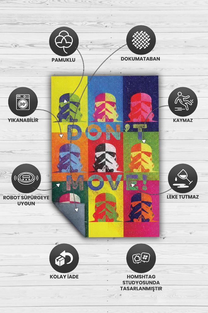 Kıpırdama Film Halısı Star Wars Temalı Film Halısı Çok Renkli Star Wars Filmi Halısı