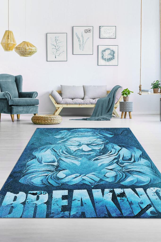 Kırmak Film Desenli Halı Breaking Bad Film Halısı Mavi Renkli Geometrik Film Serisi Halısı