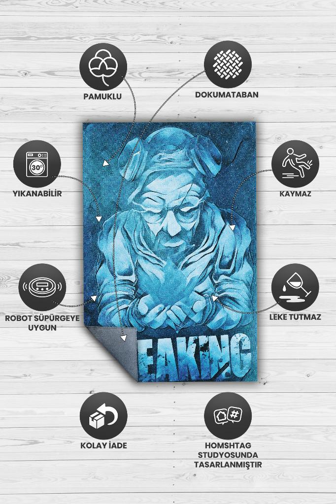 Kırmak Film Desenli Halı Breaking Bad Film Halısı Mavi Renkli Geometrik Film Serisi Halısı