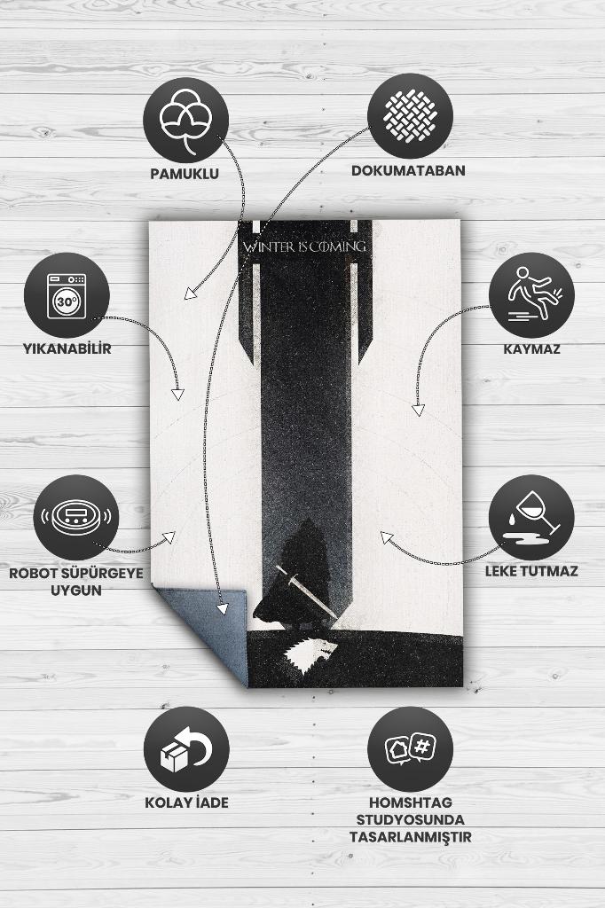 Kış Geliyor Film Desenli Halı Game Of Thrones Film Halısı Açık Renk Dokulu Film Serisi Halı