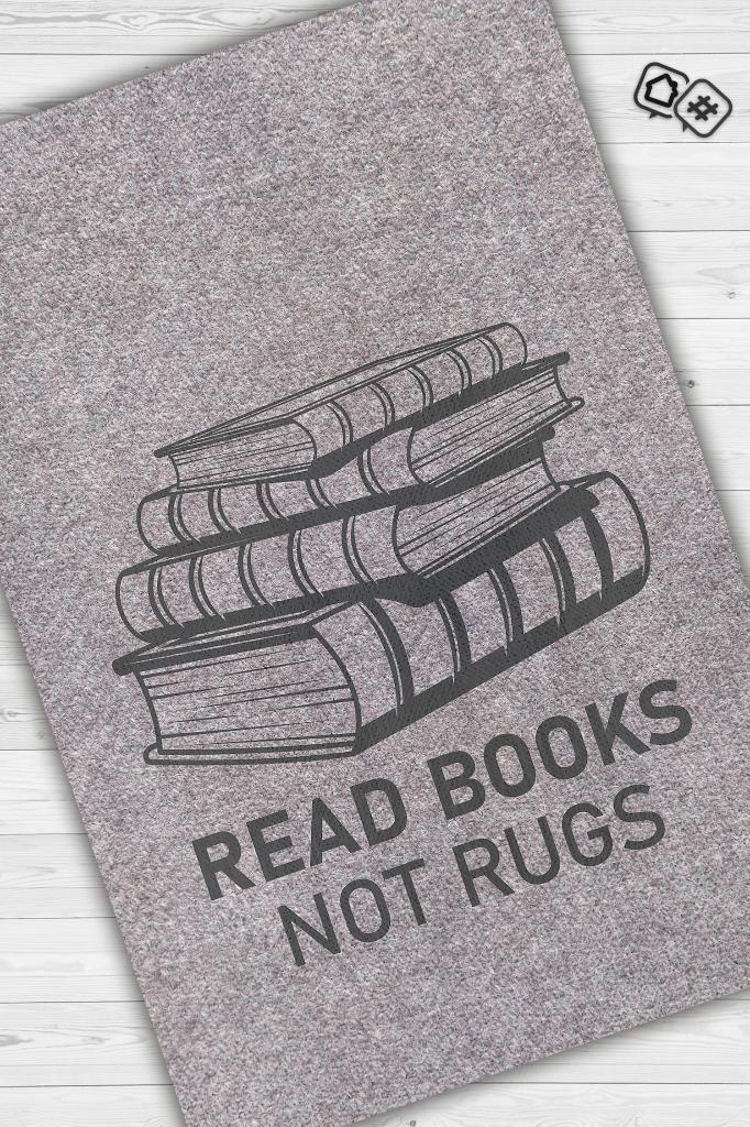Kitap Oku Halı Değil Gri Renkli Kitap Sever Halısı Okuma Sever Çalışma Odası Halısı