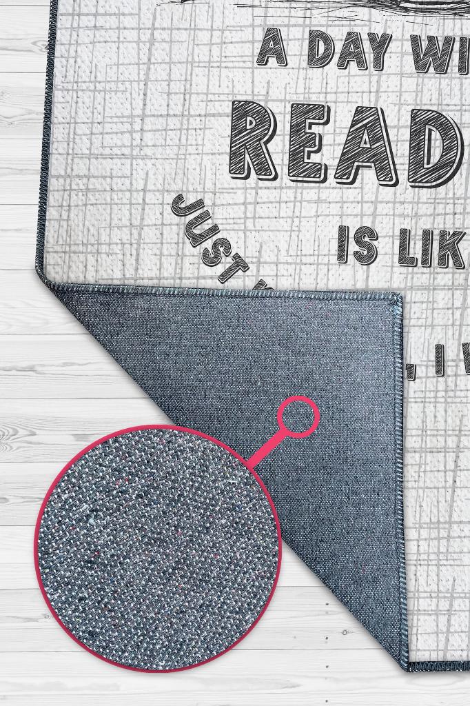 Kitapsız Gün Düşünemem Beyaz Renkli Kitap Sever Halısı Okuma Sever Çalışma Odası Halısı