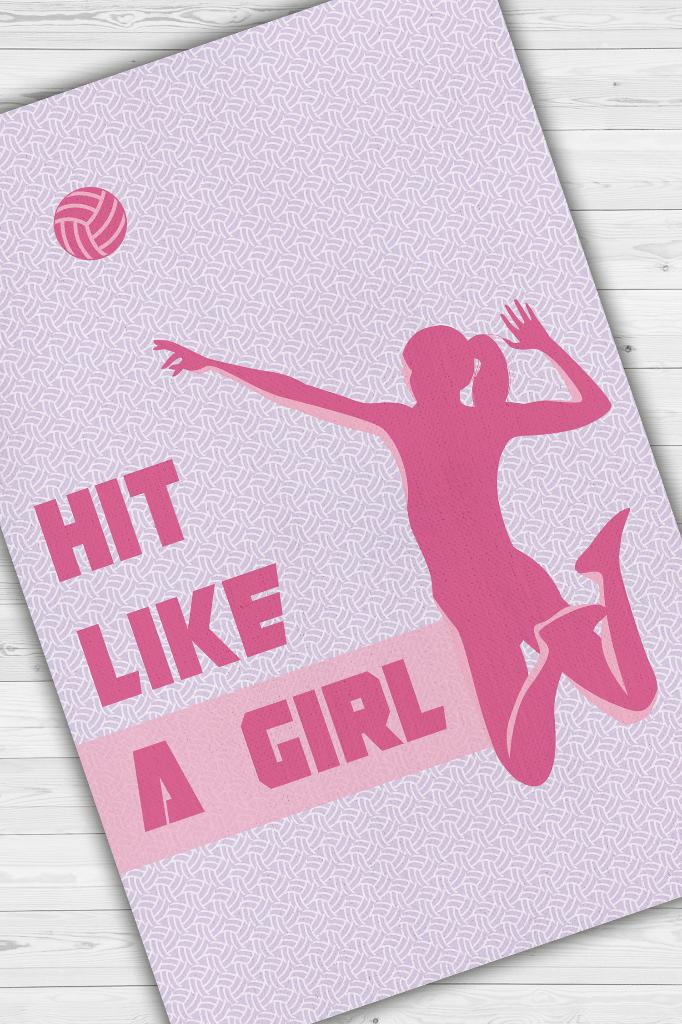 Kız Gibi Vur Çok Renkli Halı Voleybol Sever Halısı Spor Severler İçin Pembe Mor Halı