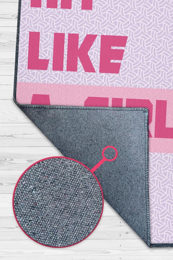 Kız Gibi Vur Çok Renkli Halı Voleybol Sever Halısı Spor Severler İçin Pembe Mor Halı