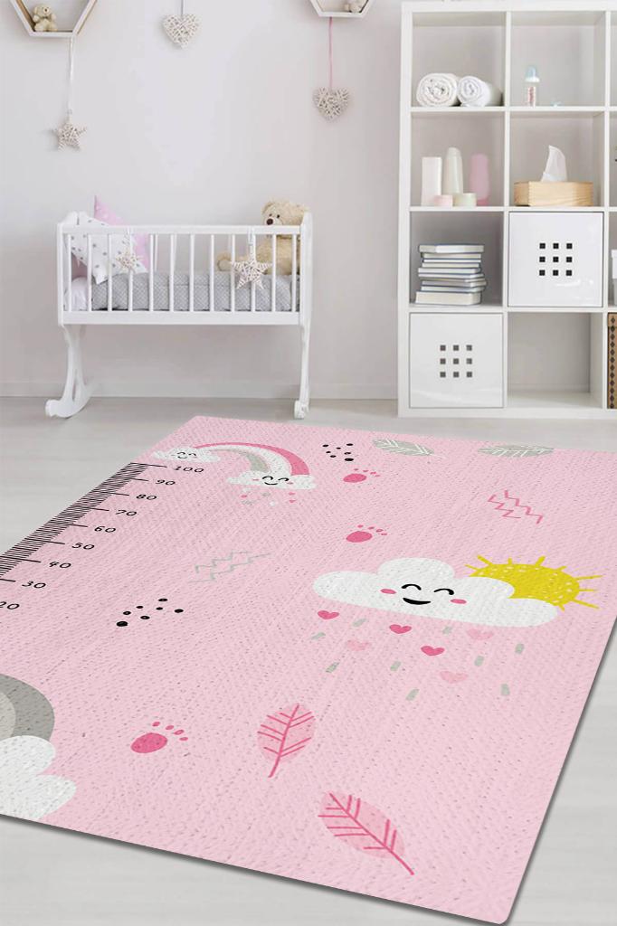 Kızım Büyüyor Metreli Pembe Renkli Çocuk Odası Halısı Minimal Çocuk Halıs Bebek Temalı Halı