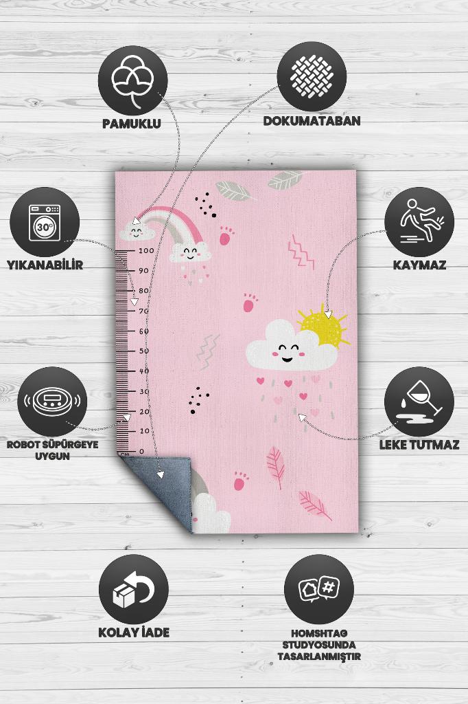 Kızım Büyüyor Metreli Pembe Renkli Çocuk Odası Halısı Minimal Çocuk Halıs Bebek Temalı Halı