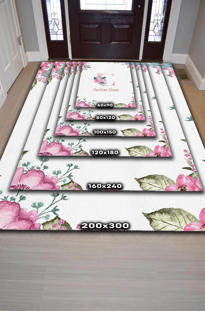 Kızımın İsmi Kişiye Özel Kişiselleştirilebilir Dokuma Tabanlı Yıkanabilir Dekoratif Ev Halısı