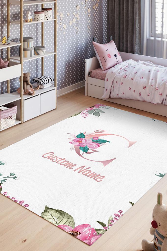 Kızımın İsmi Kişiye Özel Kişiselleştirilebilir Dokuma Tabanlı Yıkanabilir Dekoratif Ev Halısı
