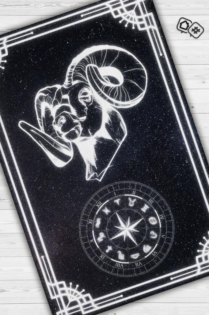 Koç Burcu Astroloji Temalı Halı Burç Halısı Koç Burcuna Hediyelik Halı Siyah Renkli Halı