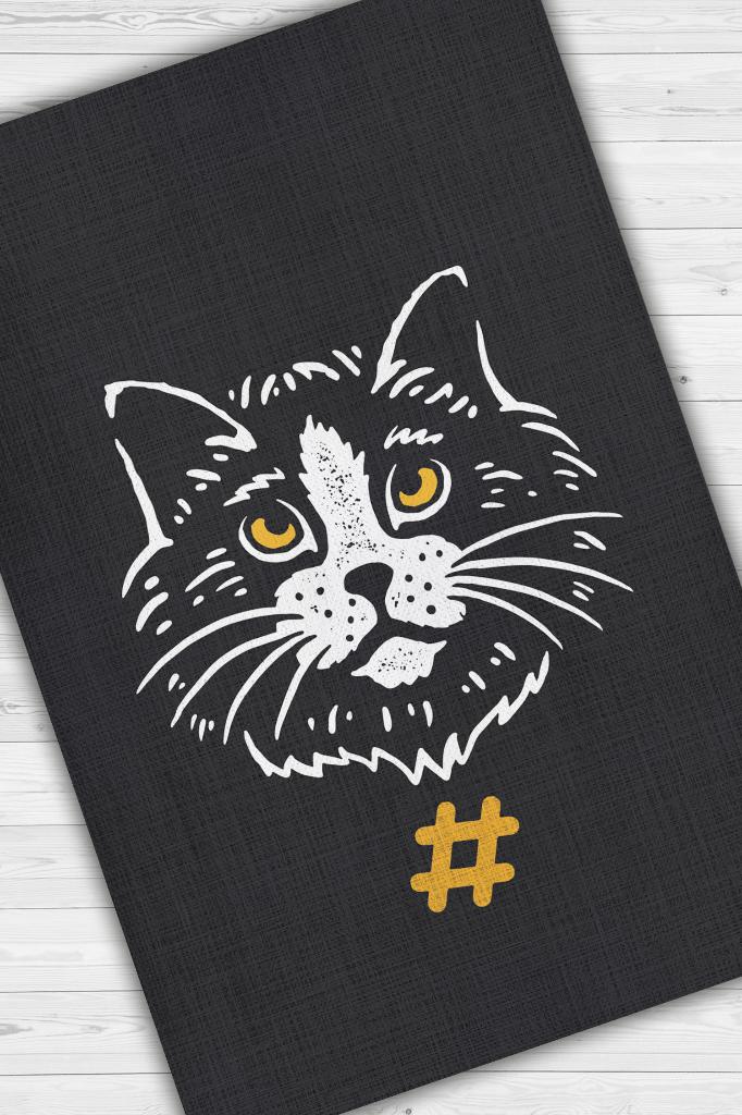 Kolye Hashtag Siyah Gri Salon Halısı Etnik Desenli Halı Kedi Figürlü Oturma Odası Halısı