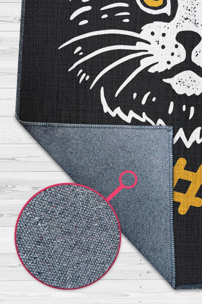 Kolye Hashtag Siyah Gri Salon Halısı Etnik Desenli Halı Kedi Figürlü Oturma Odası Halısı