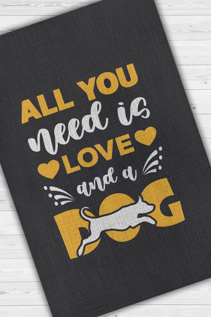 Köpek ve Aşk Siyah Sarı Renkli Halı Düz Renkli Hayvan Sever Halısı Köpek Figürlü Halı