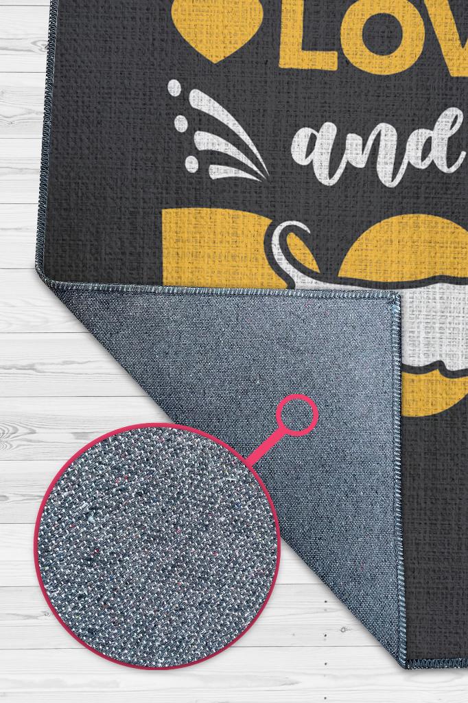 Köpek ve Aşk Siyah Sarı Renkli Halı Düz Renkli Hayvan Sever Halısı Köpek Figürlü Halı