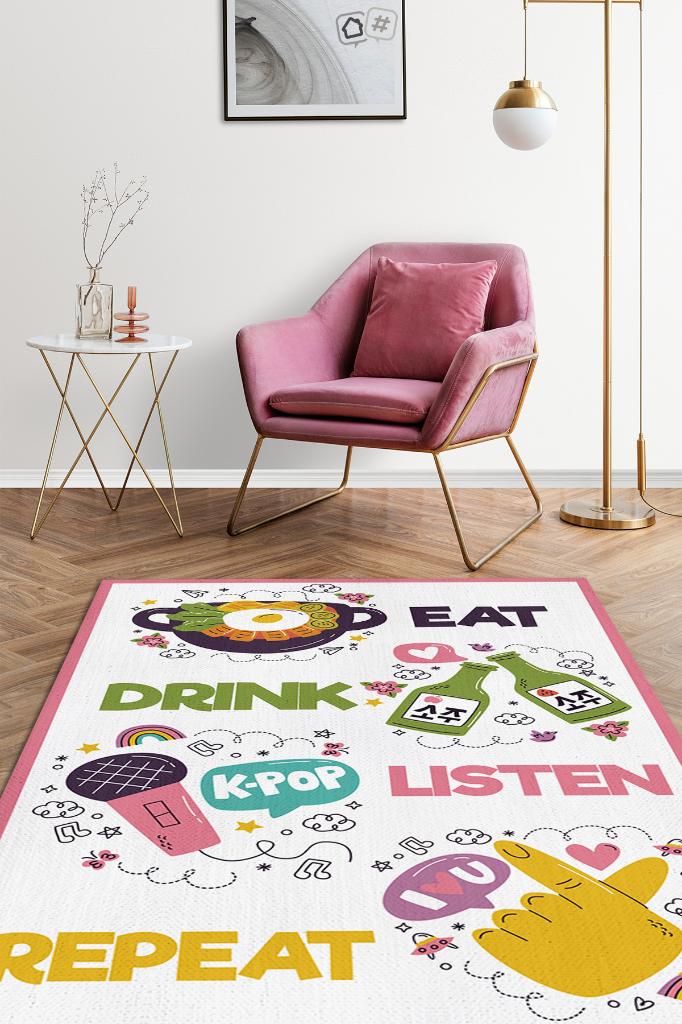 Kore Kültürü Çok Renkli Genç Odası Halısı Kpop Sever Halısı Hediyelik Halı Modern Halı