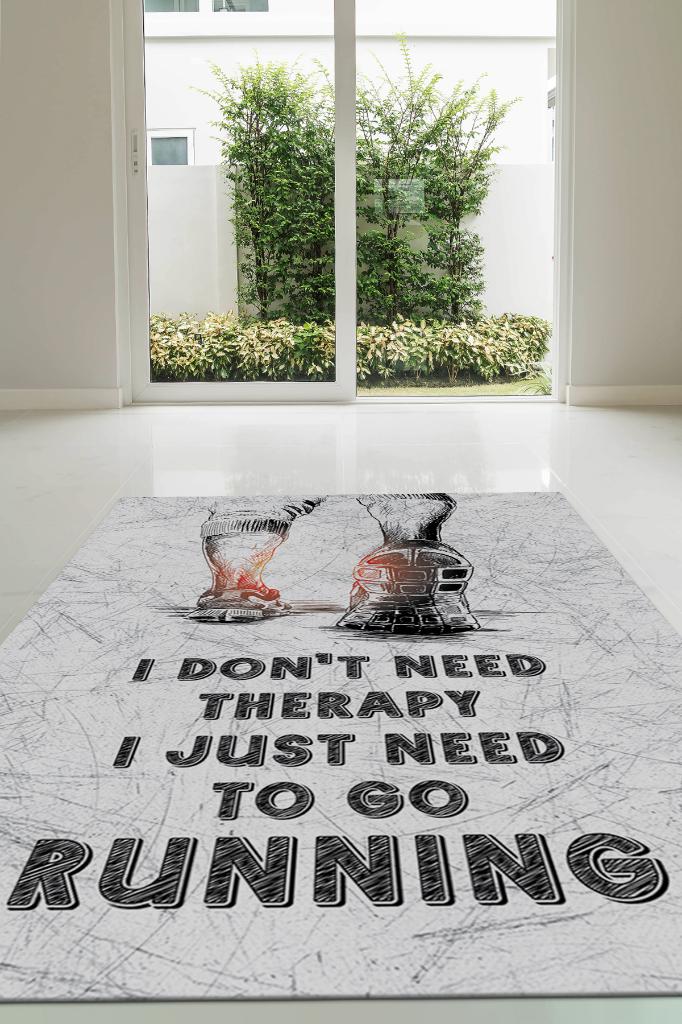 Koşmak Benim Terapim Pamuklu Dokuma Tabanlı Yıkanabilir Kaymaz Dekoratif Spor Sever Halısı