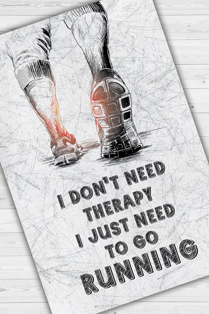 Koşmak Benim Terapim Pamuklu Dokuma Tabanlı Yıkanabilir Kaymaz Dekoratif Spor Sever Halısı