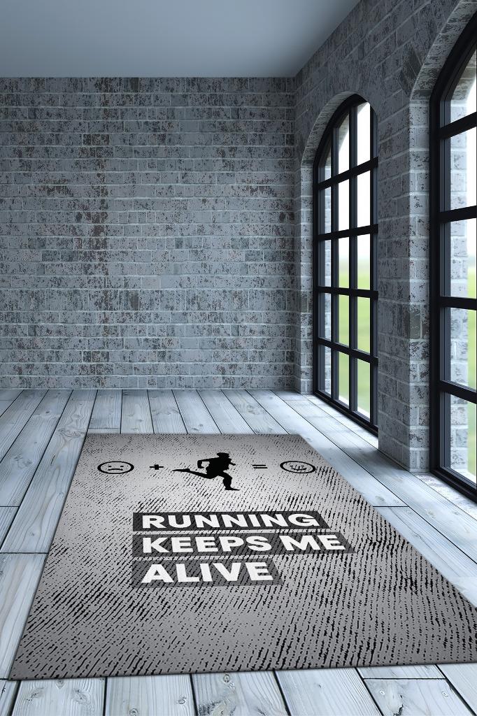 Koşmak Mutlu Eder Gri Renkli Halı Spor Sever Halısı Spor Severler Tasarım Hediyelik Halı