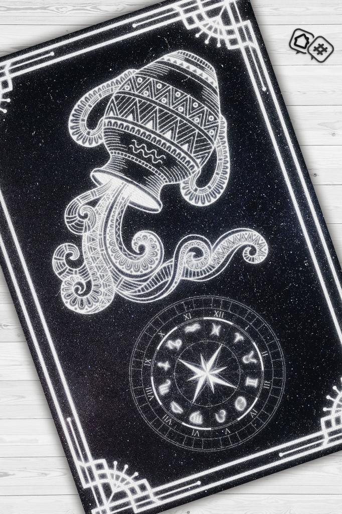 Kova Burcu Astroloji Temalı Halı Burç Halısı Kova Burcuna Hediyelik Halı Siyah Renk Halı
