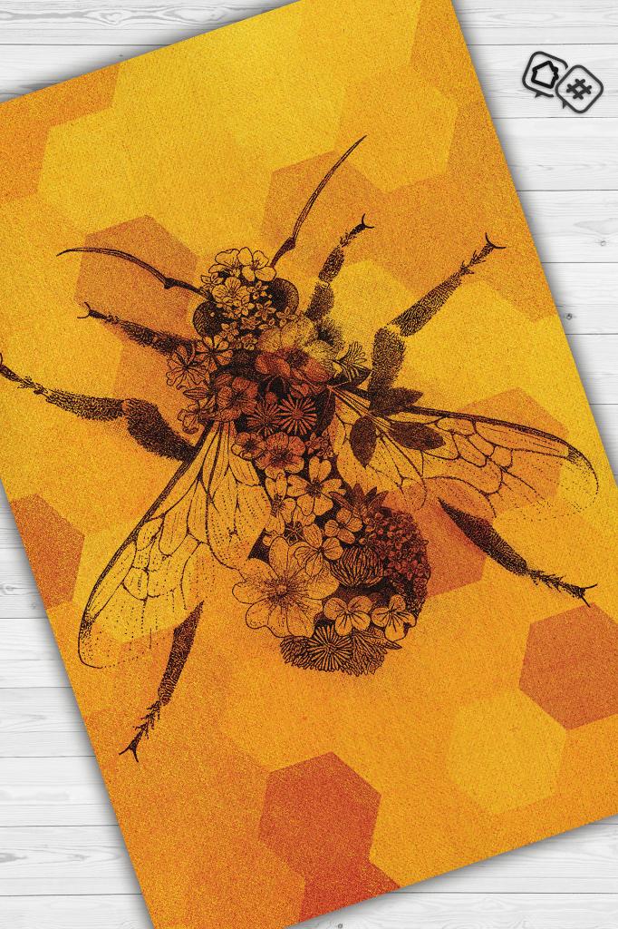 Homshtag Kraliçe Arı Dokuma Tabanlı Sarı Renkli Halı Geometrik Hayvan Baskılı Renkli Mutfak Halısı