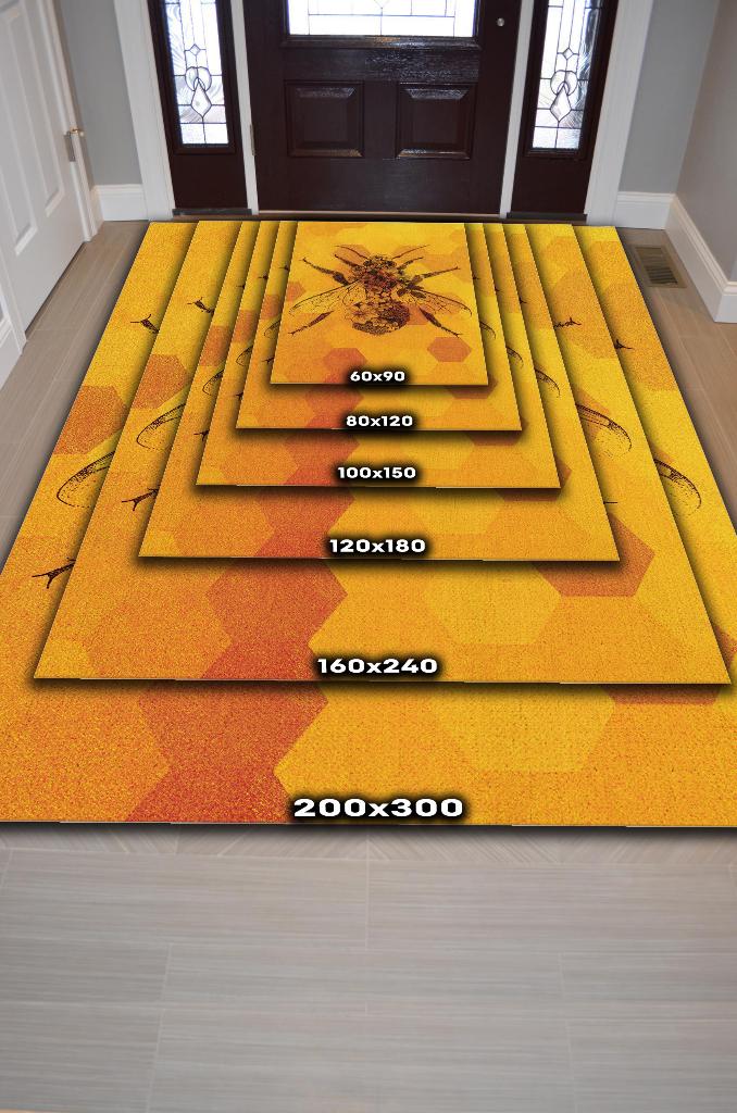 Homshtag Kraliçe Arı Dokuma Tabanlı Sarı Renkli Halı Geometrik Hayvan Baskılı Renkli Mutfak Halısı