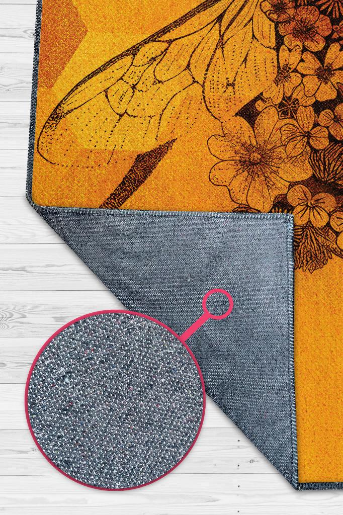 Homshtag Kraliçe Arı Dokuma Tabanlı Sarı Renkli Halı Geometrik Hayvan Baskılı Renkli Mutfak Halısı