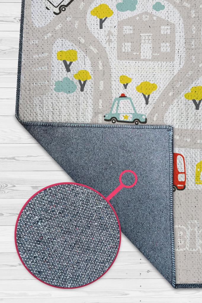 Küçük Müdür Yol Temalı Gri Renkli Halı Yumuşak Dokulu Çocuk Odası Halısı Rustik Çocuk Halısı