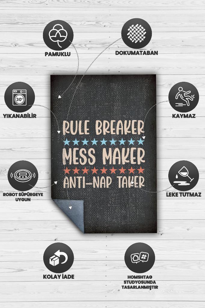 Kuralsız ve Uykusuz Siyah Renkli Çocuk Odası Halısı Minimal Çocuk Halısı Bebek Temalı Halı