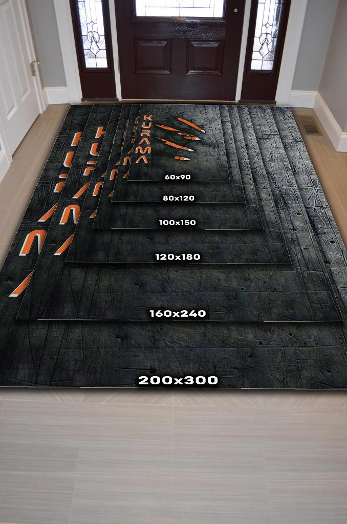 Kurama Siyah Turuncu Renkli Halı Modern Halı Desenli Anime Sever Halı Hediyelik Halı