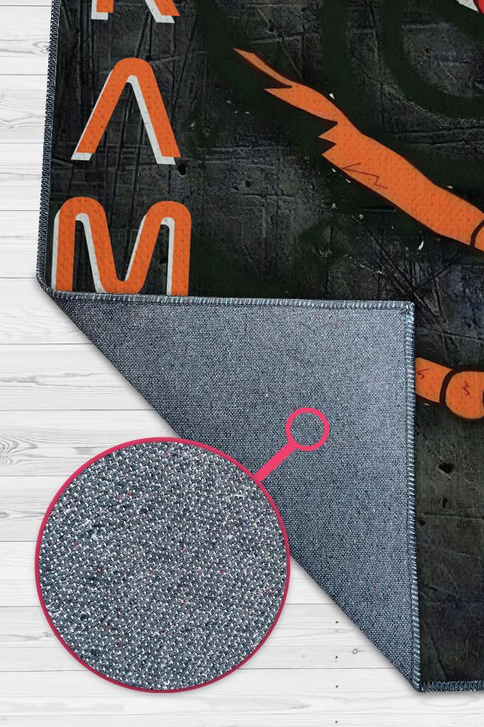 Kurama Siyah Turuncu Renkli Halı Modern Halı Desenli Anime Sever Halı Hediyelik Halı