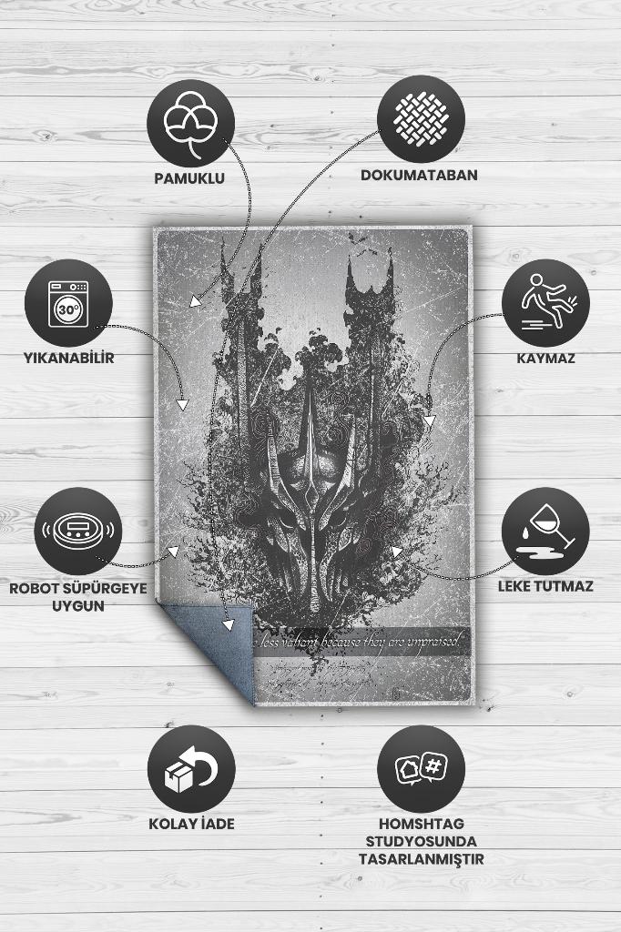 Kutsal Tohumlar Film Desenli Siyah Gri Renkli Yüzüklerin Efendisi Halısı Film Temalı Halı