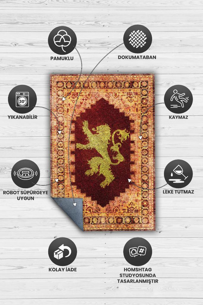 Lannister Hanedanı Desenli Game Of Thrones Film Halısı Çok Renkli Etnik Film Serisi Halı
