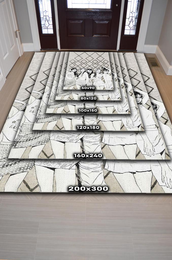 Le Sserafim Açık Renkli Halı Müzik Sever Halısı Kpop Figürlü Genç Odası Halısı Özel Halı