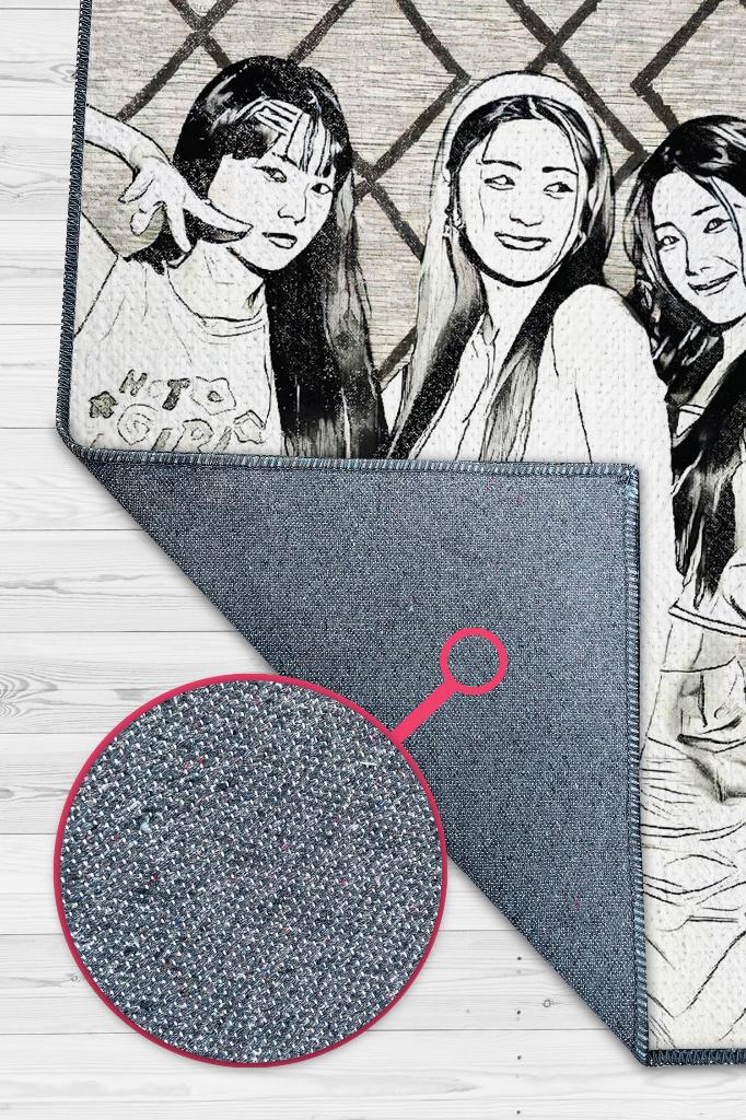 Le Sserafim Açık Renkli Halı Müzik Sever Halısı Kpop Figürlü Genç Odası Halısı Özel Halı