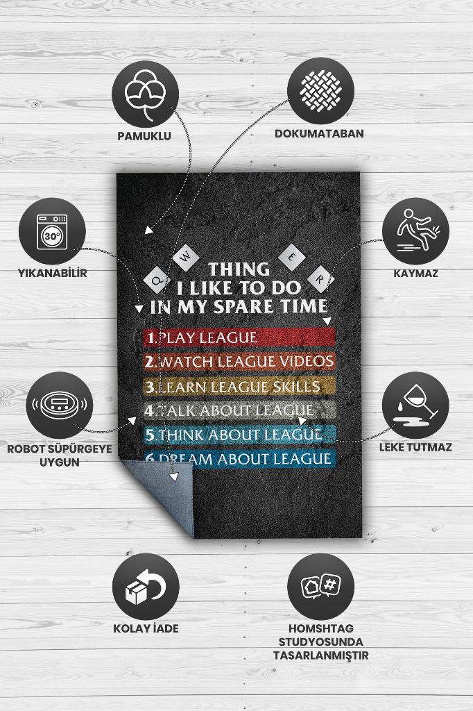 Lig Programı Siyah Renk Oyuncu Halısı Yazılı Gamer Temalı Halı League Of Legends Sever Halı