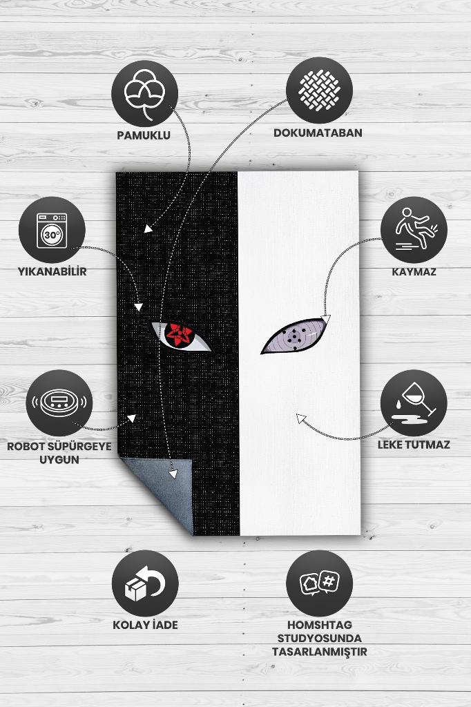 Mangekyo Rinnegan Siyah Beyaz Renk Halı Modern Halı Desenli Anime Sever Halı Hediyelik Halı