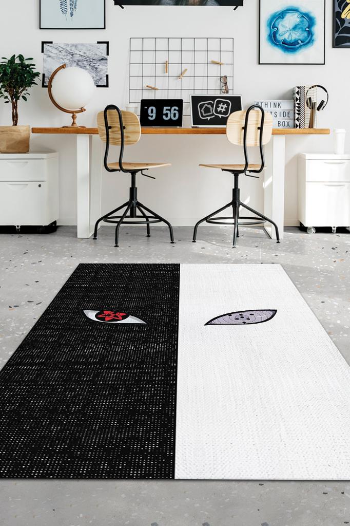 Mangekyo Rinnegan Siyah Beyaz Renk Halı Modern Halı Desenli Anime Sever Halı Hediyelik Halı