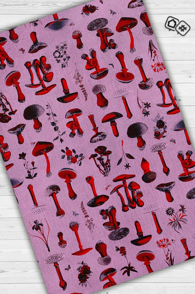 Homshtag Mantar Dünyası Çok Renkli Mantarlı Mutfak Halısı Pembe Mantar Baskılı Özel Tasarım Halı