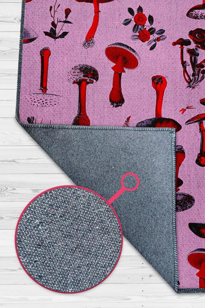 Homshtag Mantar Dünyası Çok Renkli Mantarlı Mutfak Halısı Pembe Mantar Baskılı Özel Tasarım Halı