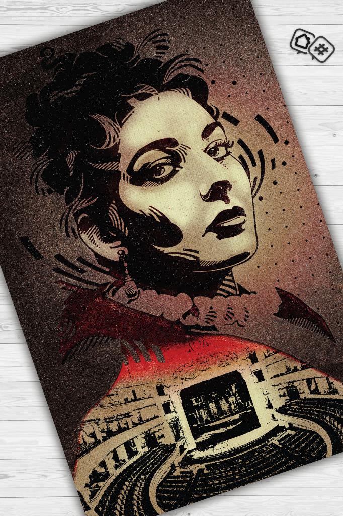 Maria Callas Renkli Müzisyen Halı Müzsik Severe Hediyelik Halı Geometrik Figürlü Halı