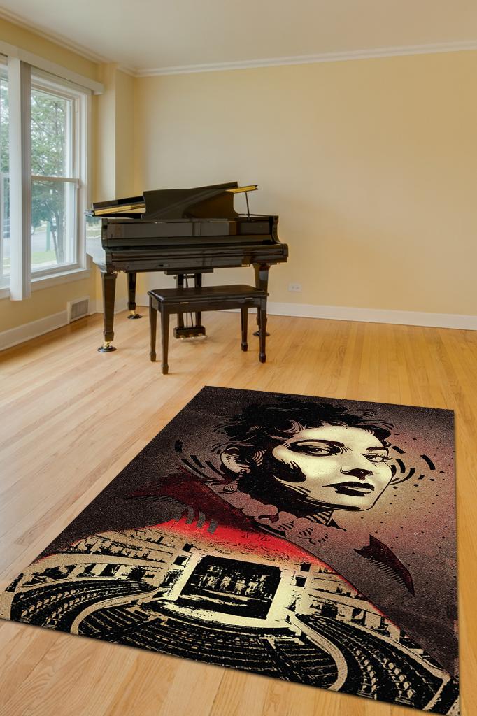 Maria Callas Renkli Müzisyen Halı Müzsik Severe Hediyelik Halı Geometrik Figürlü Halı