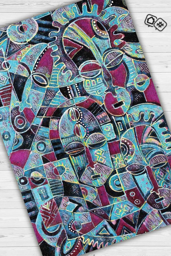 Maskeli Kabile Geometrik Salon Halısı Etnik Desenli Halı Yeşil Renkli Oturma Odası Halısı