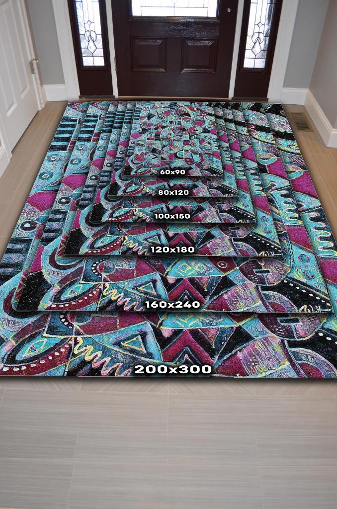 Maskeli Kabile Geometrik Salon Halısı Etnik Desenli Halı Yeşil Renkli Oturma Odası Halısı